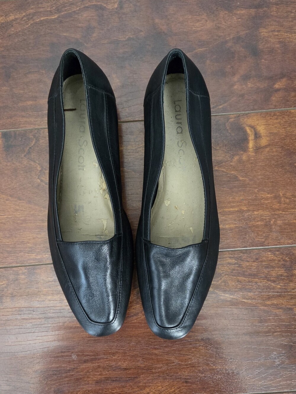 Laura Scott Women's Leather Slip-On Square Toe Black Loafers Size 8 Minimalist - Picture 4 of 7